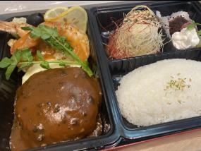 トリュフハンバーグと海老のハーブグリル